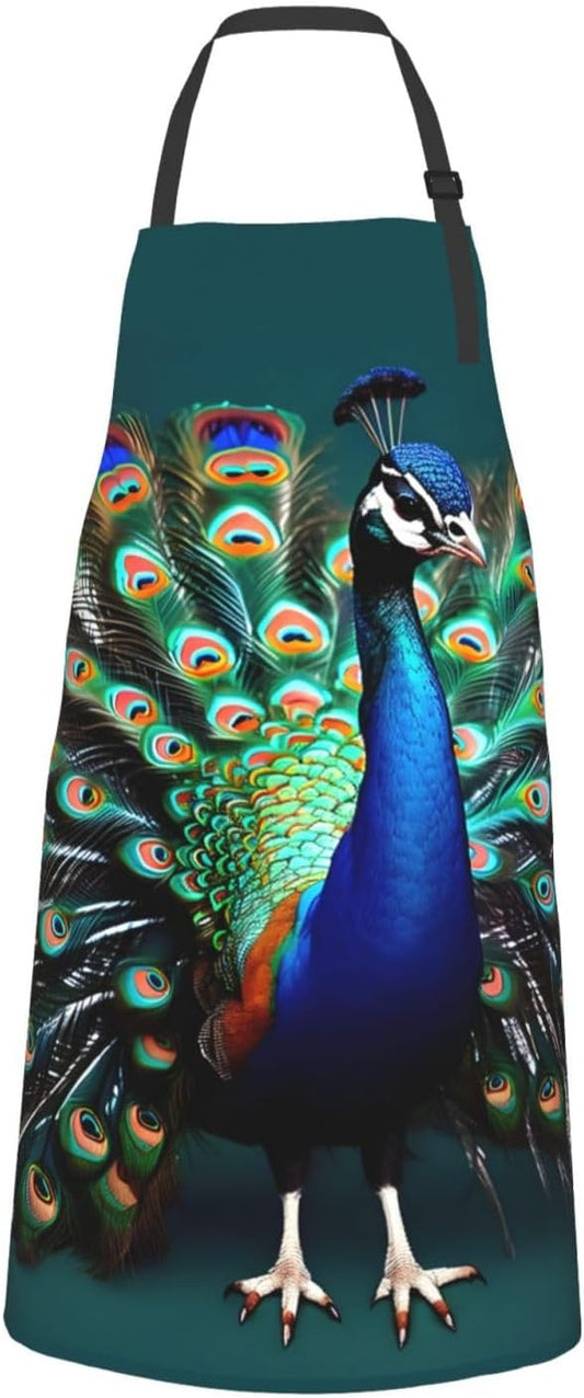 Beautiful peacock print Waterproof apron with pocket adjustable cooking apron for adult kitchen bibs to bake