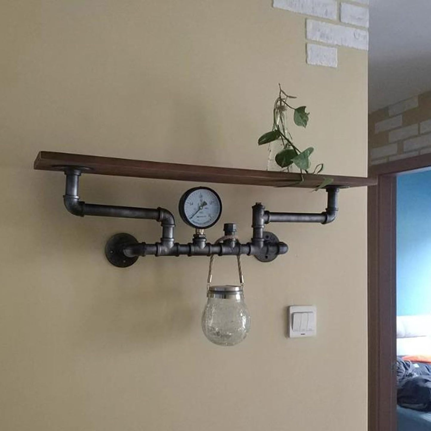 Floating Shelves Retro Water Pipe Design Floating Shelves, Wall Shelf Indoor Outdoor, Industrial Decorative Shelving Unit for Wall, Wall Hanging Plant Stand, Storage Organizer Shel