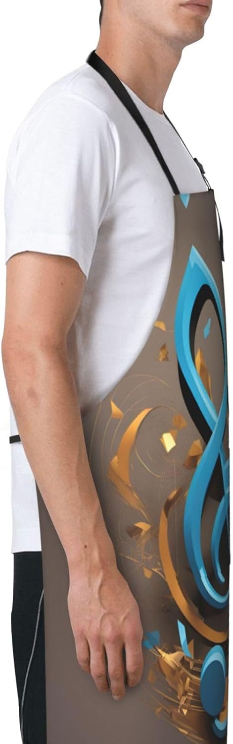 Music Note print Waterproof apron with pocket adjustable cooking apron for adult kitchen bibs to bake