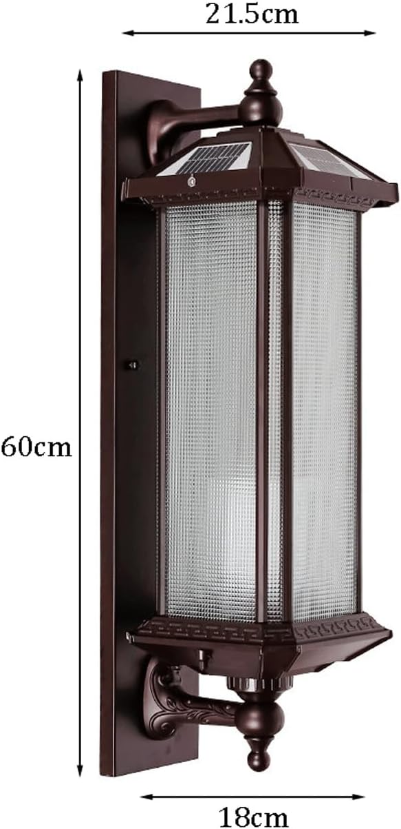 Solar Outdoor Wall Light Fixture, Dark Coffee Aluminum Wall Lamp with Glass Shade, E26 Exterior Wall Sconce, Waterproof Wireless Wall Mounted Lantern for Porch, Patio, Garden, Yard, Garage