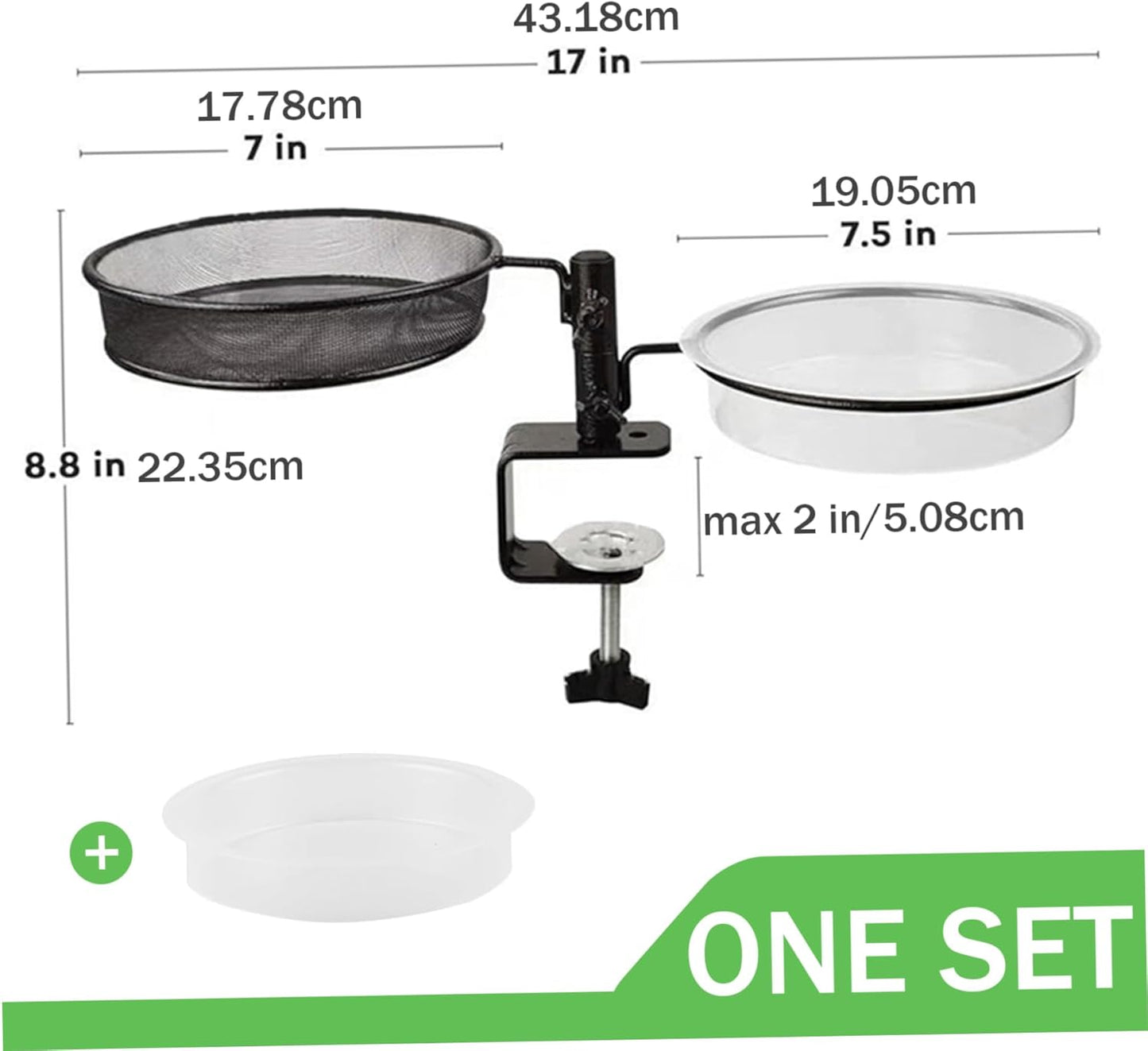 Deck Bird Feeder Balcony Bird Feeder, 360° Rotatable 2-Layer Deck Bird Feeder, Heavy Duty Metal Fence Bird Feeder, Detachable Bird Bath and Feeder for Max 2 Inch Railing, style1
