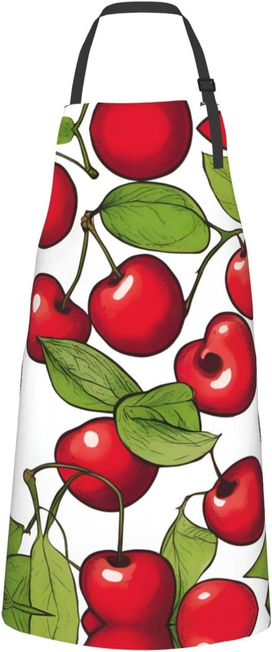 lovely sweet red cherry 3 print Waterproof chef's apron with pocket apron for kitchen cooking baking barbecue and gardening