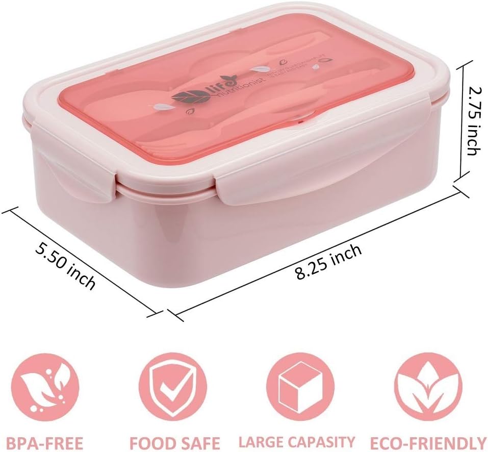LOVINA Bento Boxes for Adults - 1100 ML Bento Lunch Box For Kids Childrens With Spoon & Fork - Durable for On-the-Go Meal, BPA-Free and Food-Safe Materials