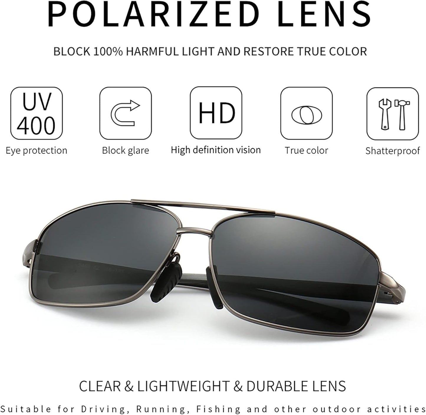 SUNGAIT Ultra Lightweight Rectangular Polarized Sunglasses Men UV400 P