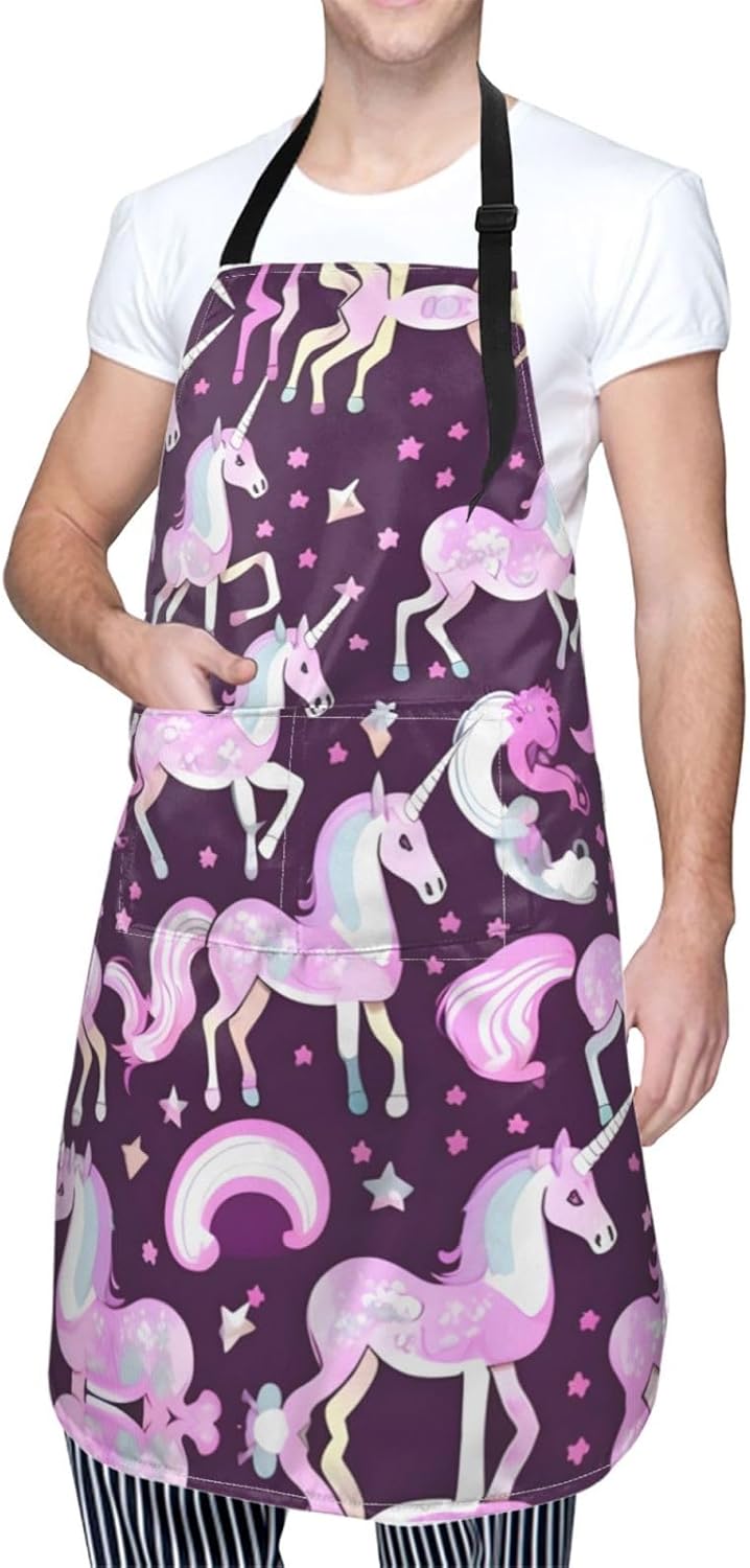Unicorns Red print Waterproof apron with pocket adjustable cooking apron for adult kitchen bibs to bake