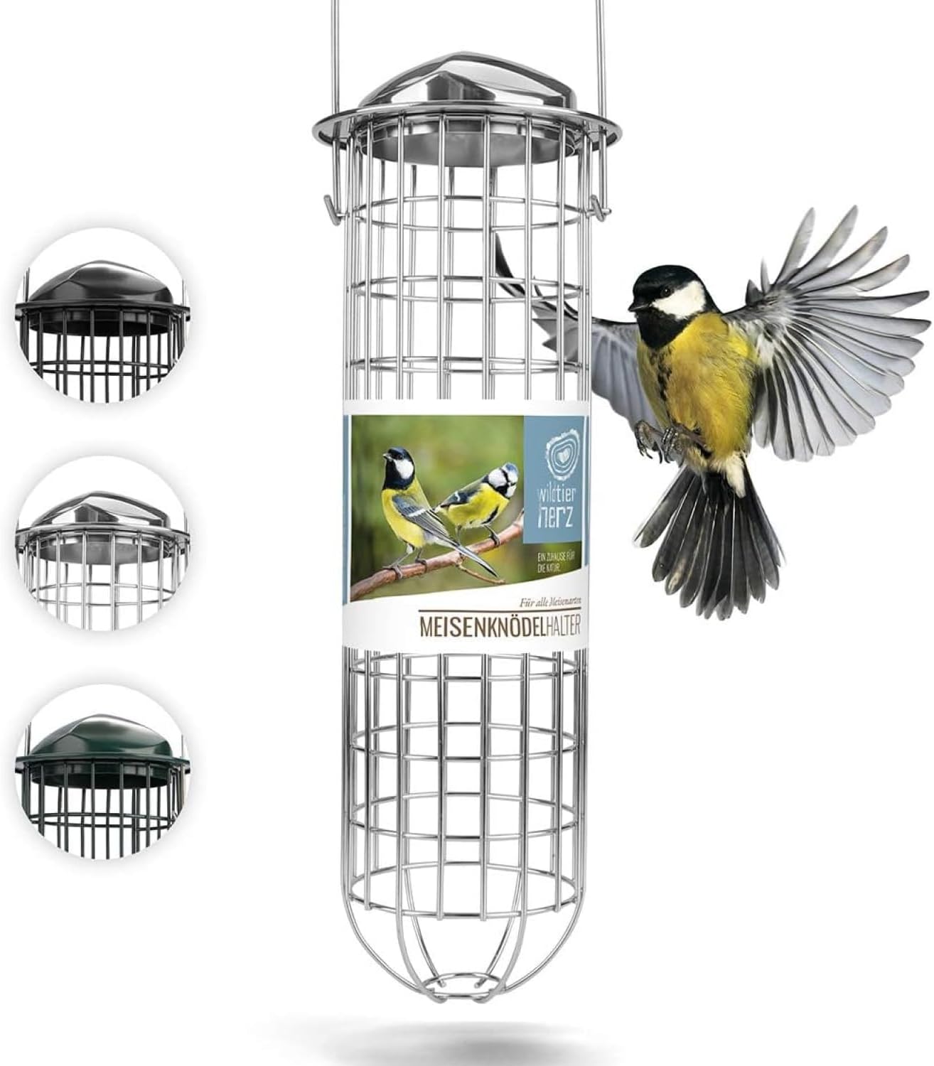 | Fat Ball Holder 12" - 5 Year Guarantee - Made of Rustproof Metal Bird Feeding Station for Fat Balls - Ecological Bird Feeder (31cm, Stainless Steel)