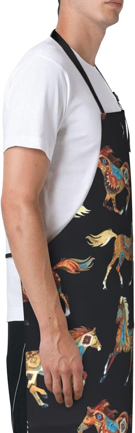 Brown Horse Print Laundry apron 28x33 In Waterproof Kitchen Apron with Pockets for Cooking Baking
