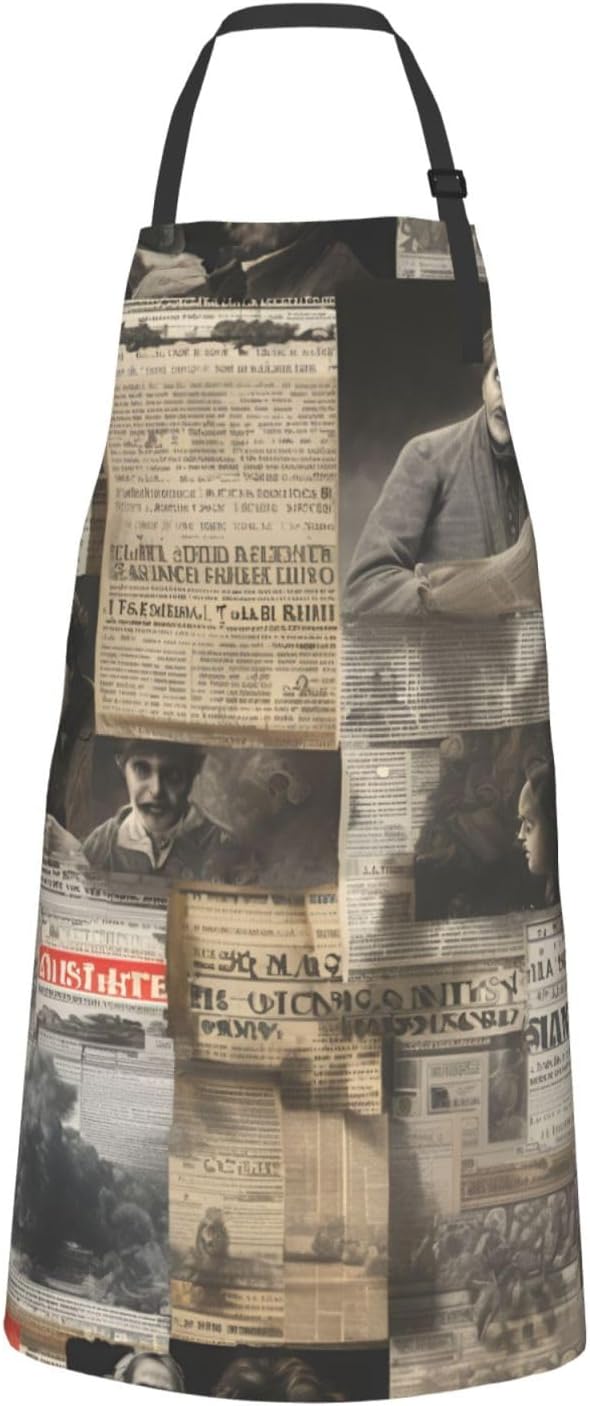 YANYU newspaper hd Print 28x33 In Kitchen Apron Stylish Chef Apron with Pockets for Cooking Baking Painting