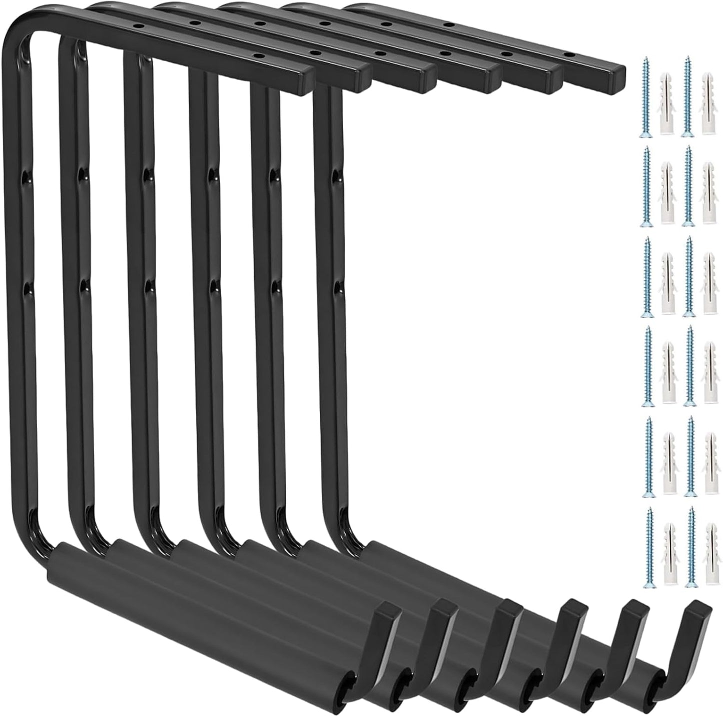 6 Pack Wall Mounted Overhead Garage Storage Hooks, 13.8 Inch Utility Ceiling Storage Rack, Heavy Duty Hangers & Organizer for Ladder, Wood, Tools, Garden Hose and Bike