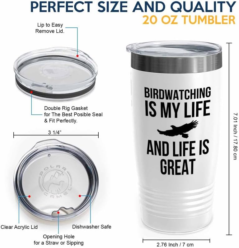 Birding White Edition Viking Tumbler 20oz - Birdwatching is my life - Bird Feeder Backyard Birdwatcher Gifts Birding Bird Lover