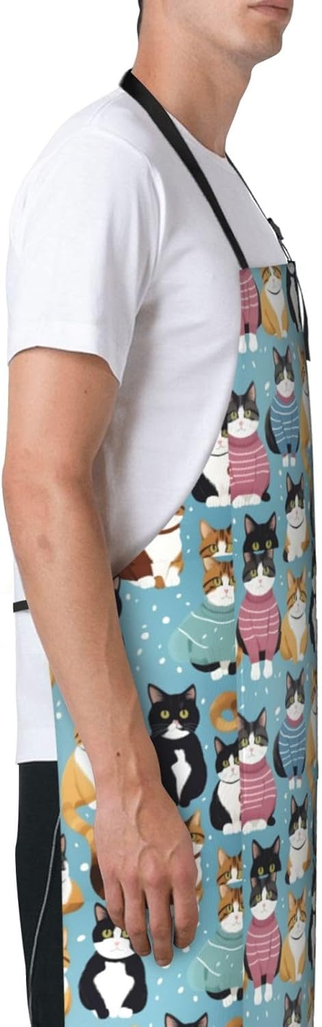 YANYU Cat Print Print 28x33 In Kitchen Apron Stylish Chef Apron with P