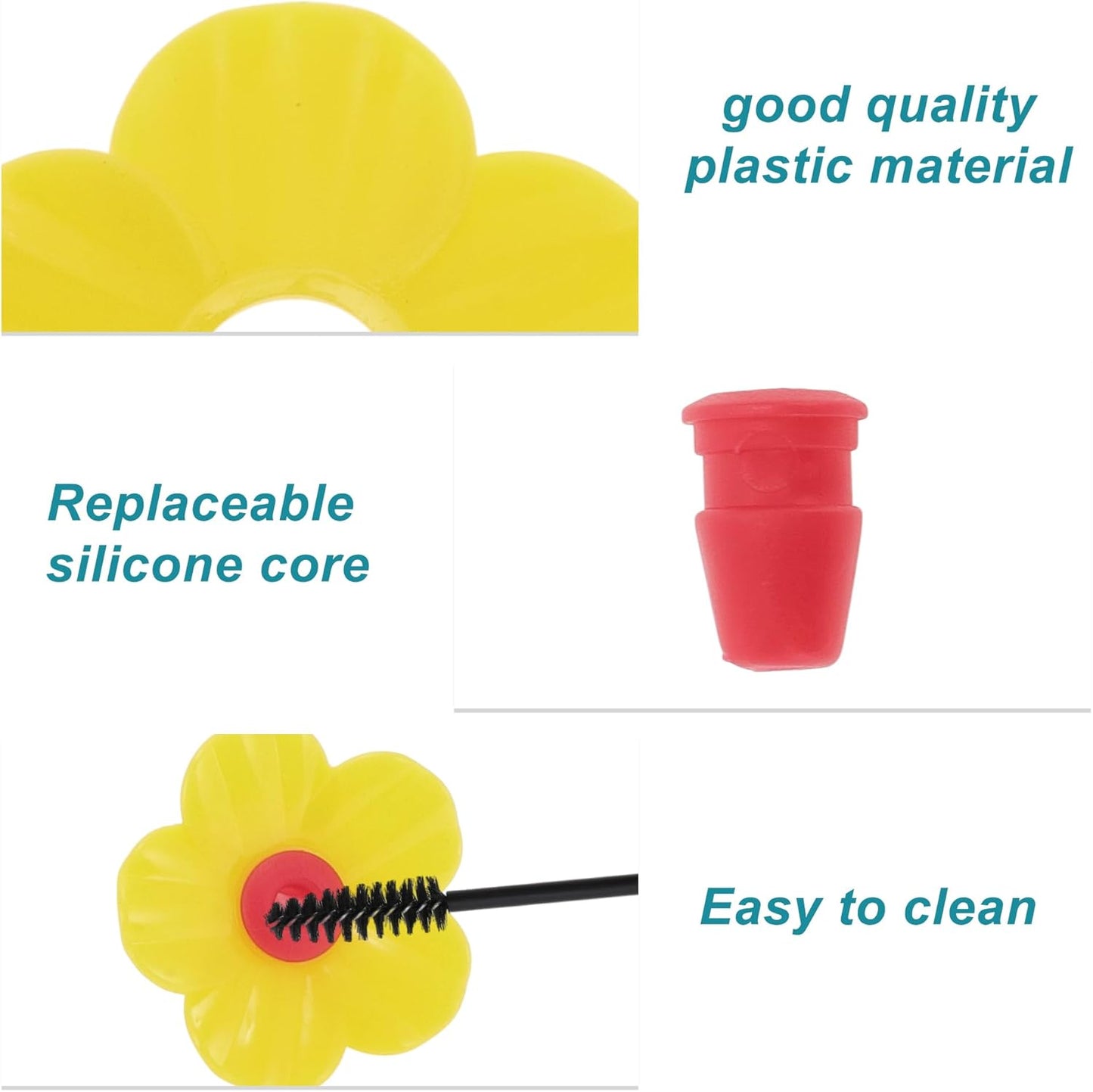 20 Pcs Hummingbird Feeder Parts W/ 2Pcs Cleaning Brush, Flowers for Hummingbird Feeder, Pet Hummingbird Feeder, Plastic, Yelowl, Attracts Hummingbirds