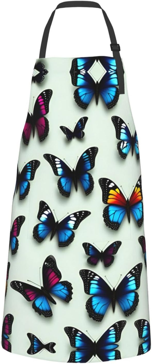 Butterfly and cello print Waterproof apron with pocket adjustable cooking apron for adult kitchen bibs to bake