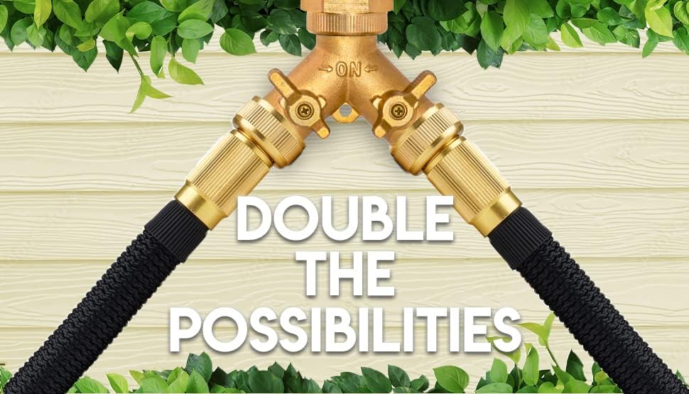 Morvat Brass 2-Way Y Splitter LEAD-FREE, Heavy-Duty Garden Hose Manifold Connector with Improved Comfort Grip ON/OFF Valves, Adapter for Water Faucet & Spigot, Extra 3 Washers, Teflon Tape (1-Pack)