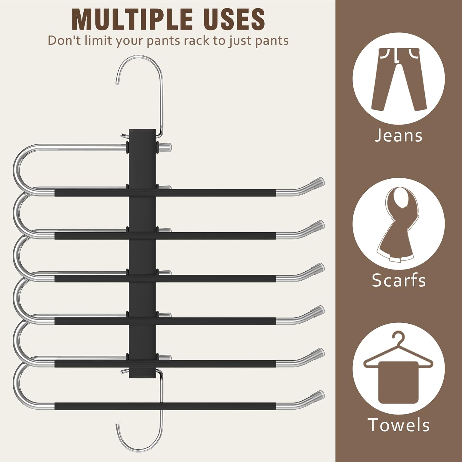 Space Saving 6 Tier Pant Hangers, Anti-Slip, Stainless Steel, 2 Pack, 
