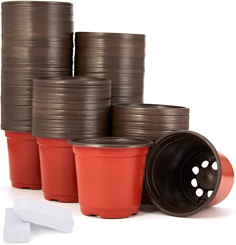 JERIA 200-Pack 4 Inch Plastic Nursery Pots Come with 200 Pcs Labels, S
