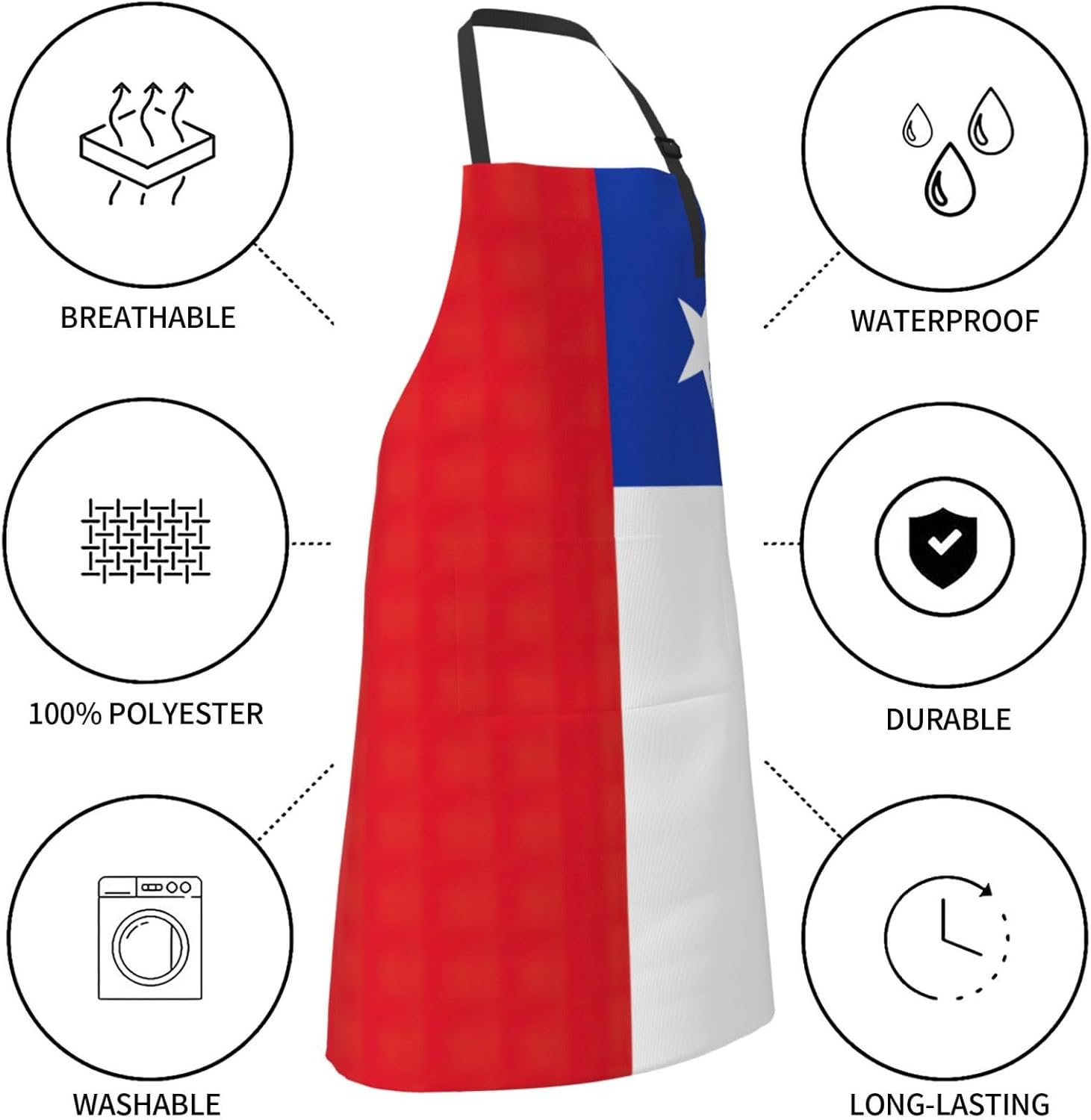 Flag of Chile print Waterproof chef's apron with pocket apron for kitc