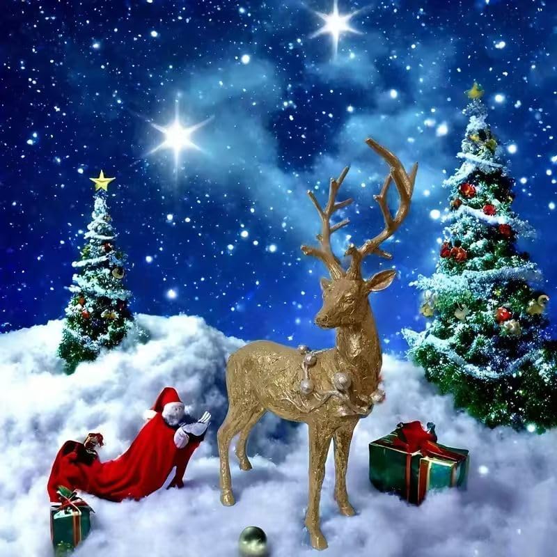 Elegant Golden Deer Sculpture with Large Antlers, Modern Resin Animal Statue with Metallic Finish for Outdoor Garden, Lawn, Patio, Living Room Decor, Striking Christmas & New Year Festival Gift