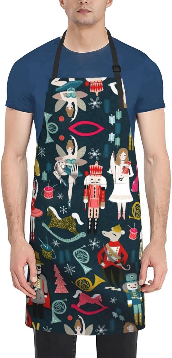 Women's Nutcracker Ballet Xmas Dance print Waterproof apron with pocket adjustable cooking apron for adult kitchen bibs to bake
