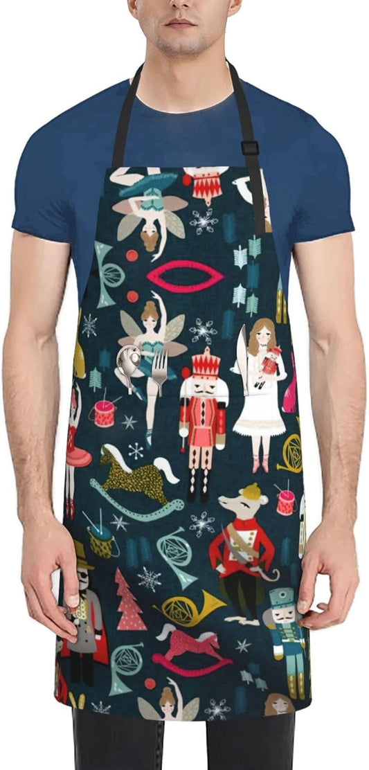 Women's Nutcracker Ballet Xmas Dance print Waterproof apron with pocket adjustable cooking apron for adult kitchen bibs to bake