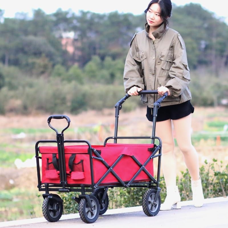 Folding Wagon Cart Beach Wagon Grocery Wagon Outdoor Folding Utility Wagon Heavy Duty Shopping Cart Garden Truck Adjustable Handle Folding Camping Wagon Wagon Garden Wago
