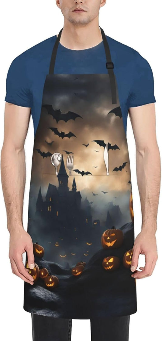 Halloween Flying Bats 3 print Waterproof chef's apron with pocket apron for kitchen cooking baking barbecue and gardening