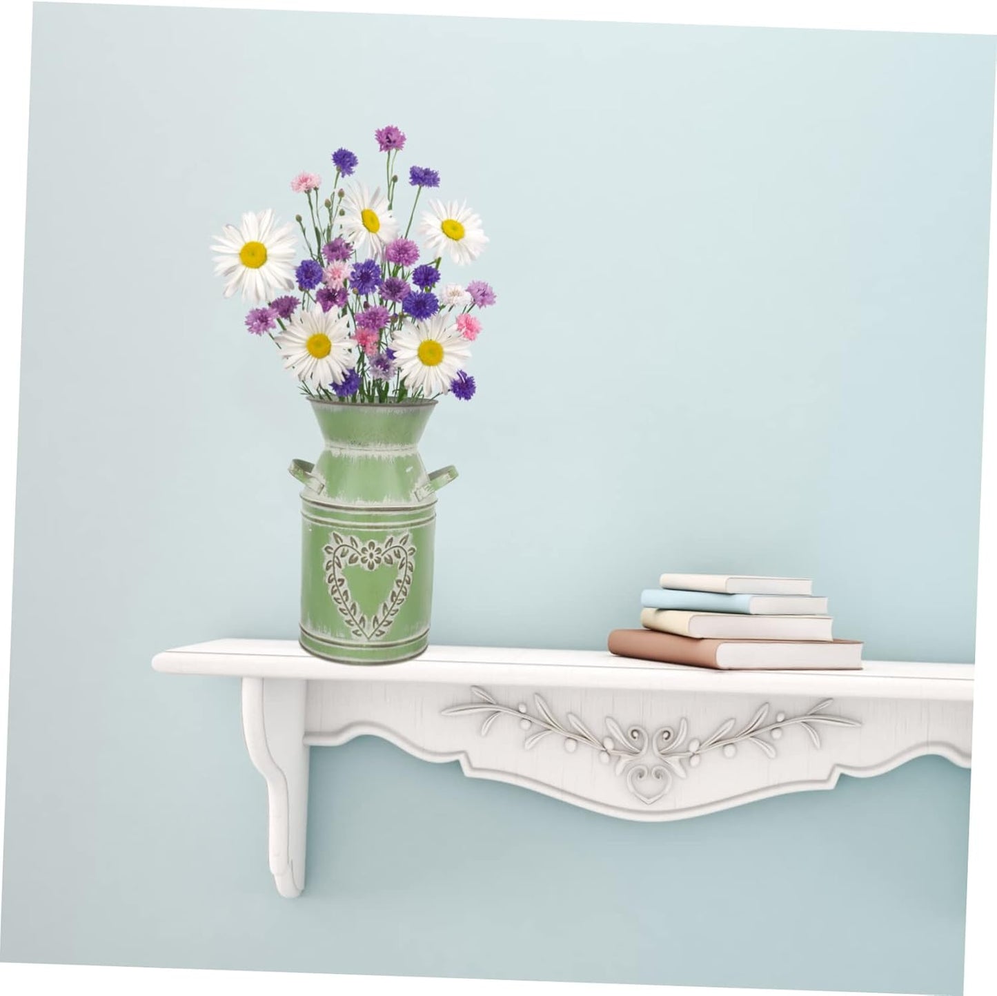 Flower Pot Decorative Flower Farmhouse French Rustic Metal Jug Country Pitcher Metal Flower Bucket with Handles Terrarium Decorations Home Flower Container Galvanized Iron Vase