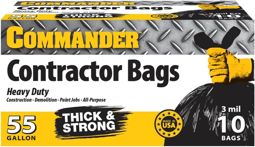 Commander 55 Gallon 3 MIL (eq) Heavy Duty Contractor Bags with Flap Ti