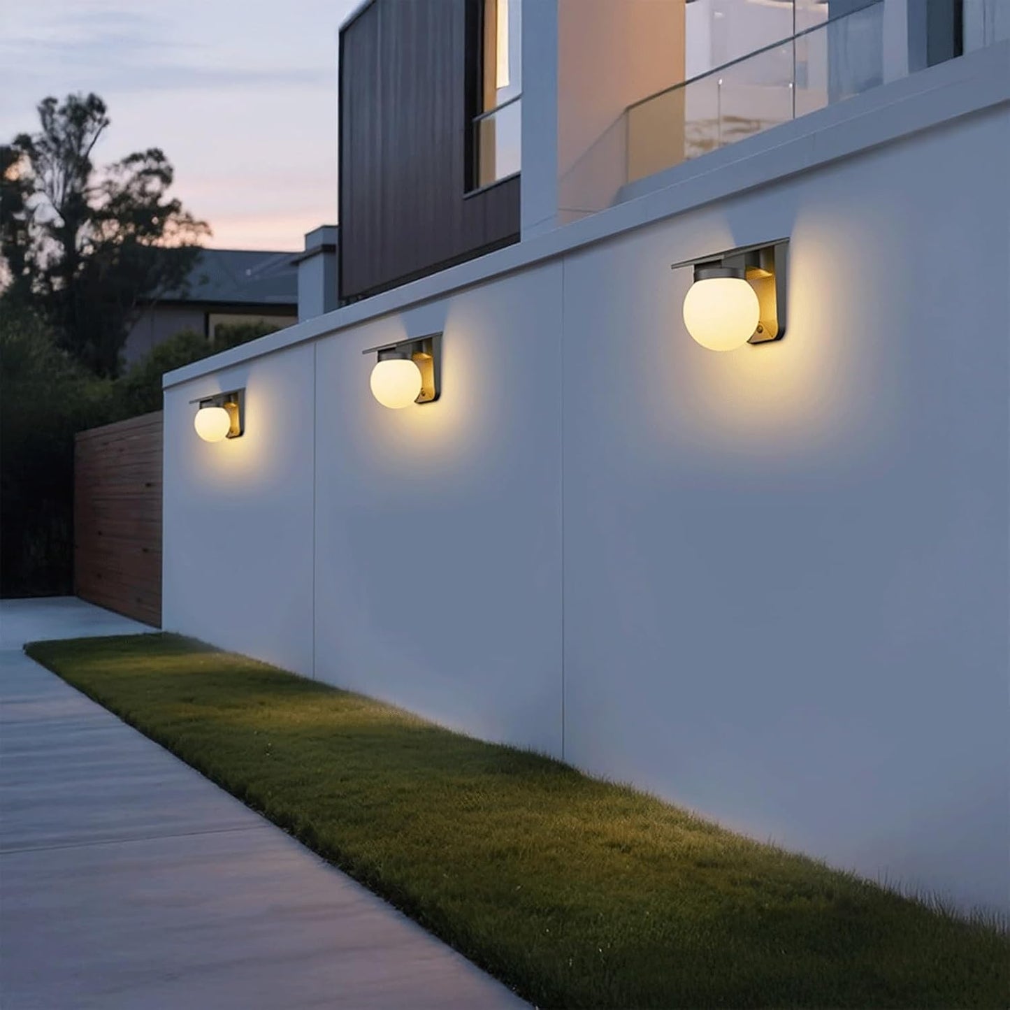 Outdoor Wall Sconce, Modern LED Globe Wall Lamp, Waterproof Solar Dusk to Dawn Exterior Mounted Lighting, Wireless PC Wall Light for Porch, Patio, Terrace, Garage, Villa, Garden, Storefront