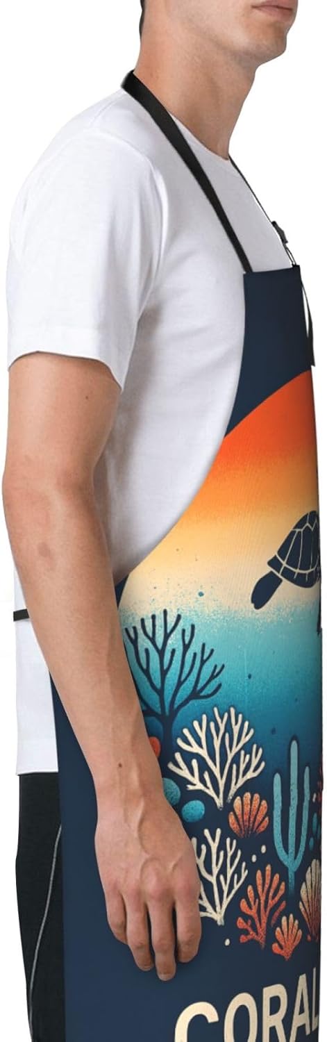 YANYU Coral Reef Print 28x33 In Kitchen Apron Stylish Chef Apron with Pockets for Cooking Baking Painting