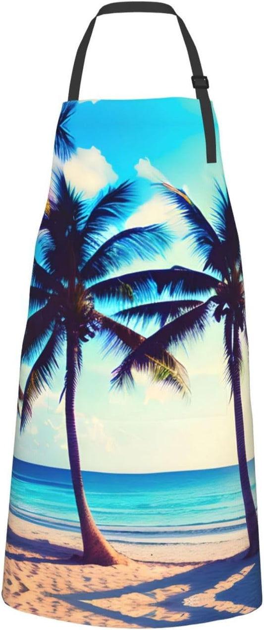 Beach Palm Trees 1 print Waterproof chef's apron with pocket apron for kitchen cooking baking barbecue and gardening