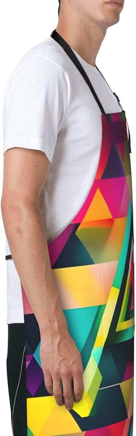 Colorful Triangle pattern Print 28x33 In Adult Kitchen Apron with Pockets Versatile Chef Smock for Cooking Baking