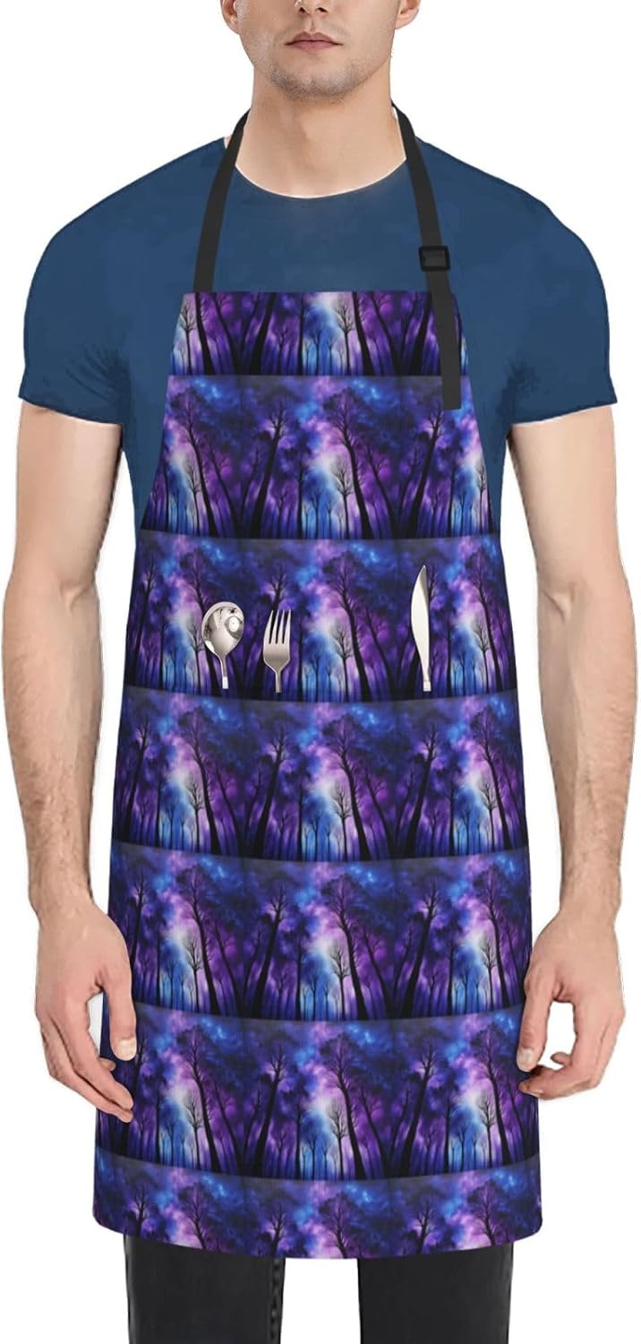 YANYU Starry Night Sky Deep Print 28x33 In Kitchen Apron Stylish Chef Apron with Pockets for Cooking Baking Painting