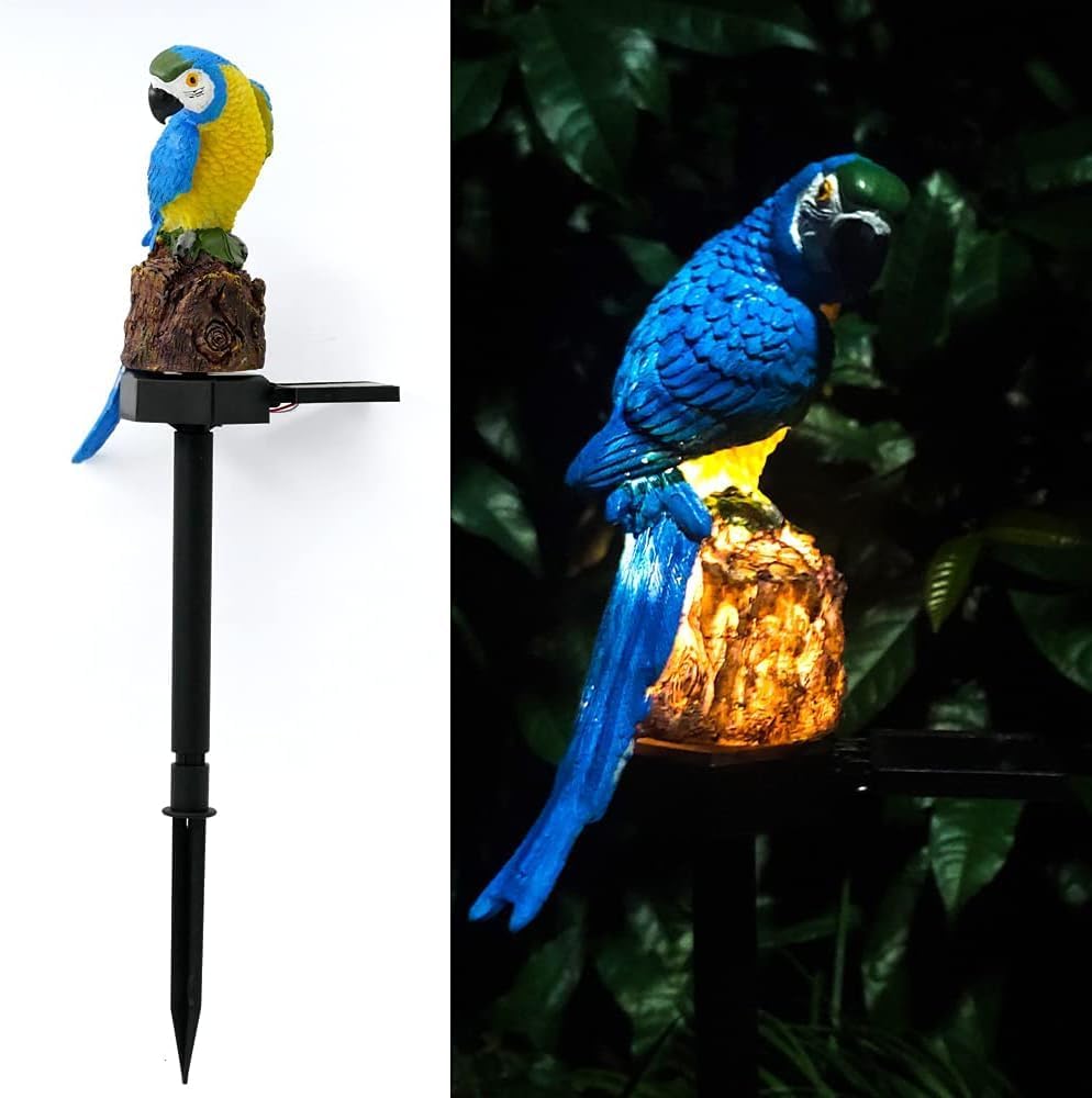 Parrot Decor Garden Solar Light up Figurine Animal Outdoor Stakes Decorative Waterproof LED Decorations for Outside Backyard Decoration Porch Lawn Ornaments Blue