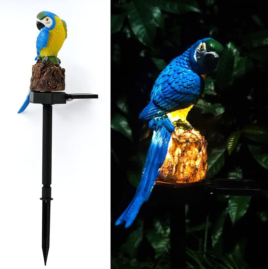 Parrot Decor Garden Solar Light up Figurine Animal Outdoor Stakes Decorative Waterproof LED Decorations for Outside Backyard Decoration Porch Lawn Ornaments Blue