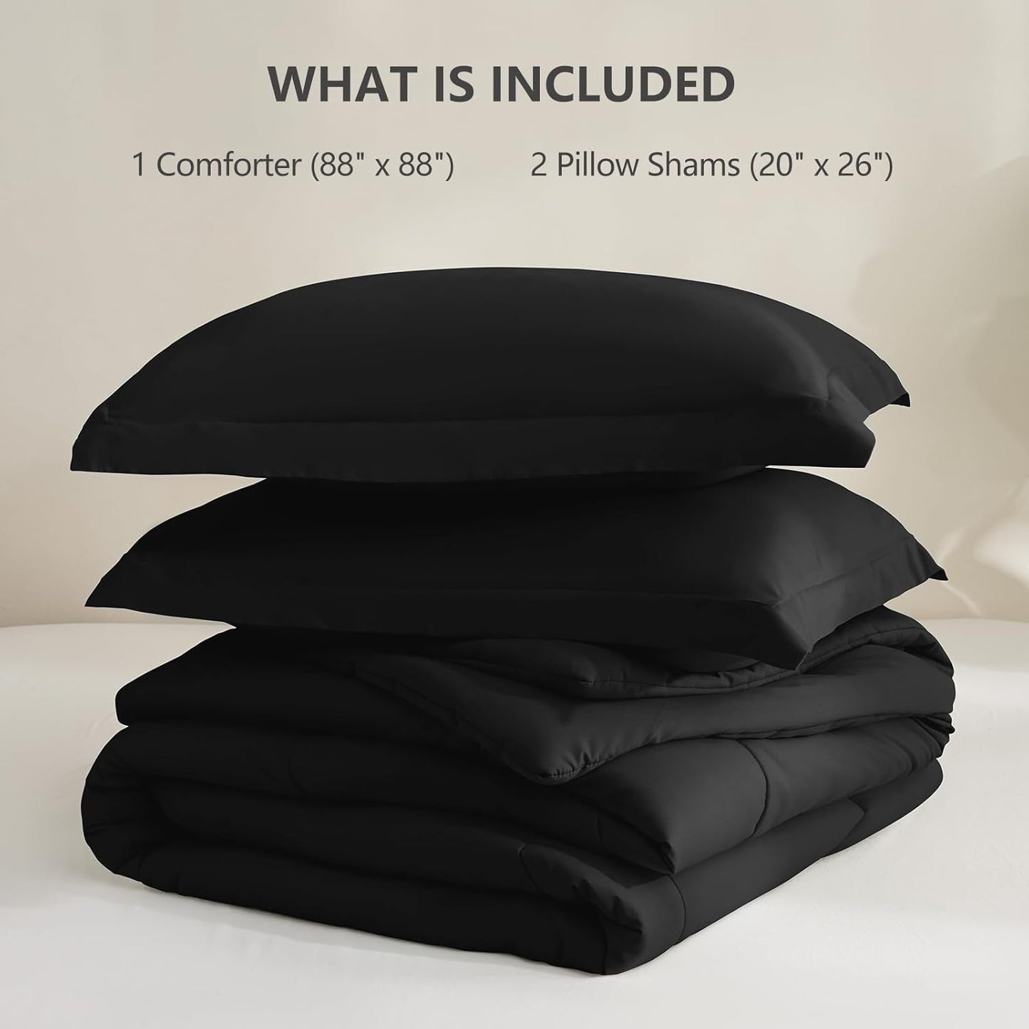 CozyLux Queen Comforter Set Black - 3 Pieces Box Stitched Comforters Queen Size, Soft Bed Set for All Seasons, Lightweight Bedding Sets with 1 Down Alternative Comforter and 2 Pillow Shams