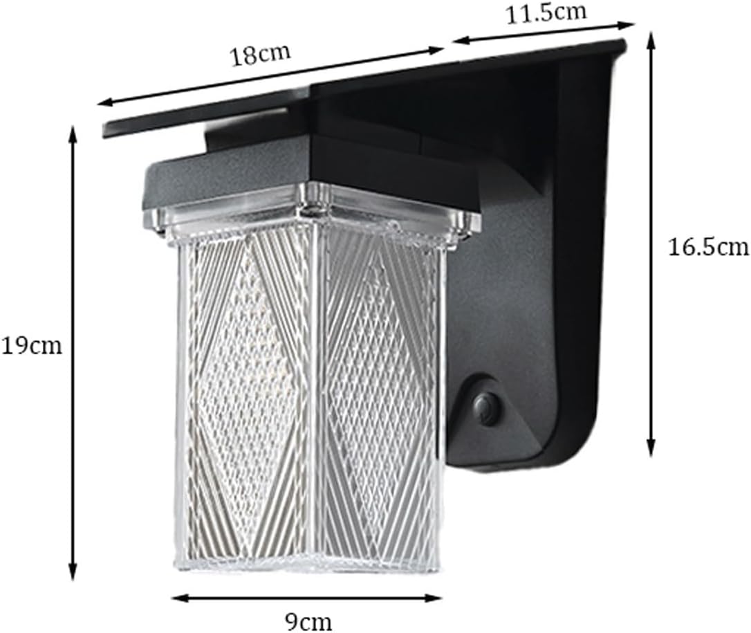 Solar Wall Lantern, Outdoor Wall Sconce, Exterior Wall Light, IP65 Black ABS PC with Diamond Shade, 3 Color Solar LED for Courtyard Balcony Garden Villa Fence Yard Gates Cottage