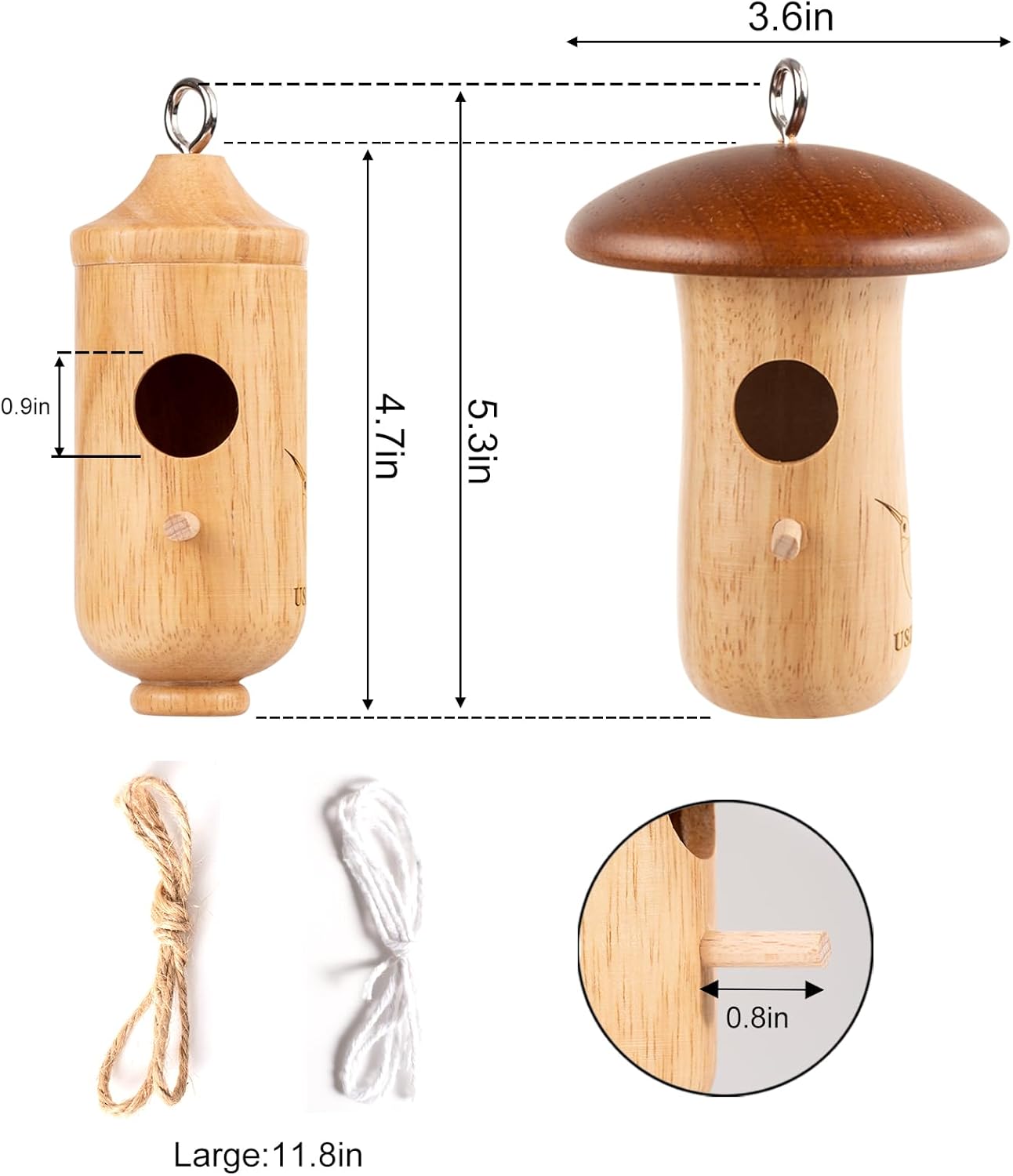 Hummingbird House 2-Pack for Outdoor Garden, Wooden Hummingbird Houses for Outside for Nesting, Birdhouses for Outside, Home Garden Decoration, Gardening Gifts (Attract Hummingbirds to Yard/Patio)