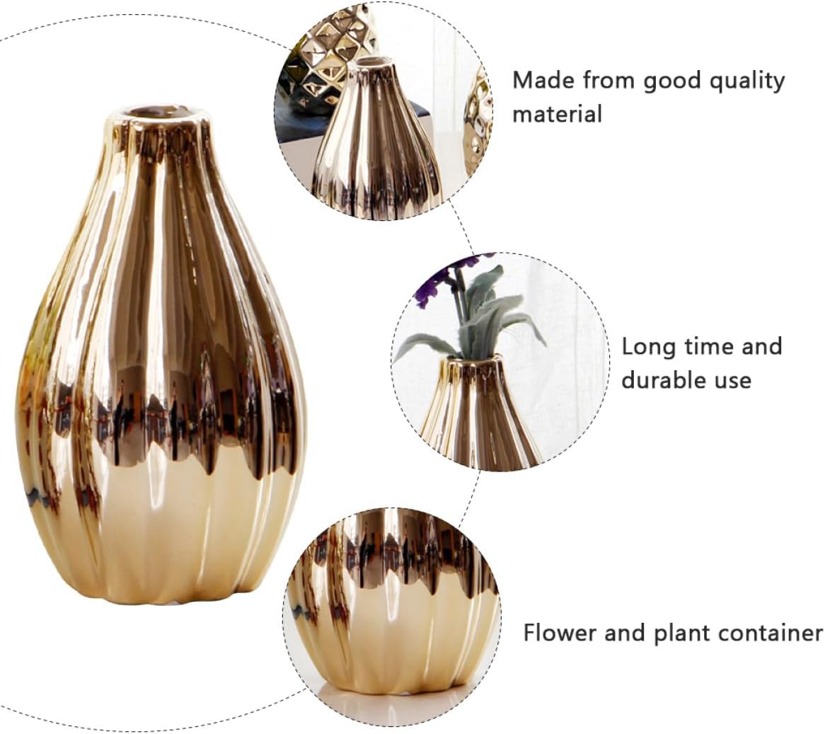 Gold Ceramic Vase Vintage Flower Planter Unique Desktop Plant Containe