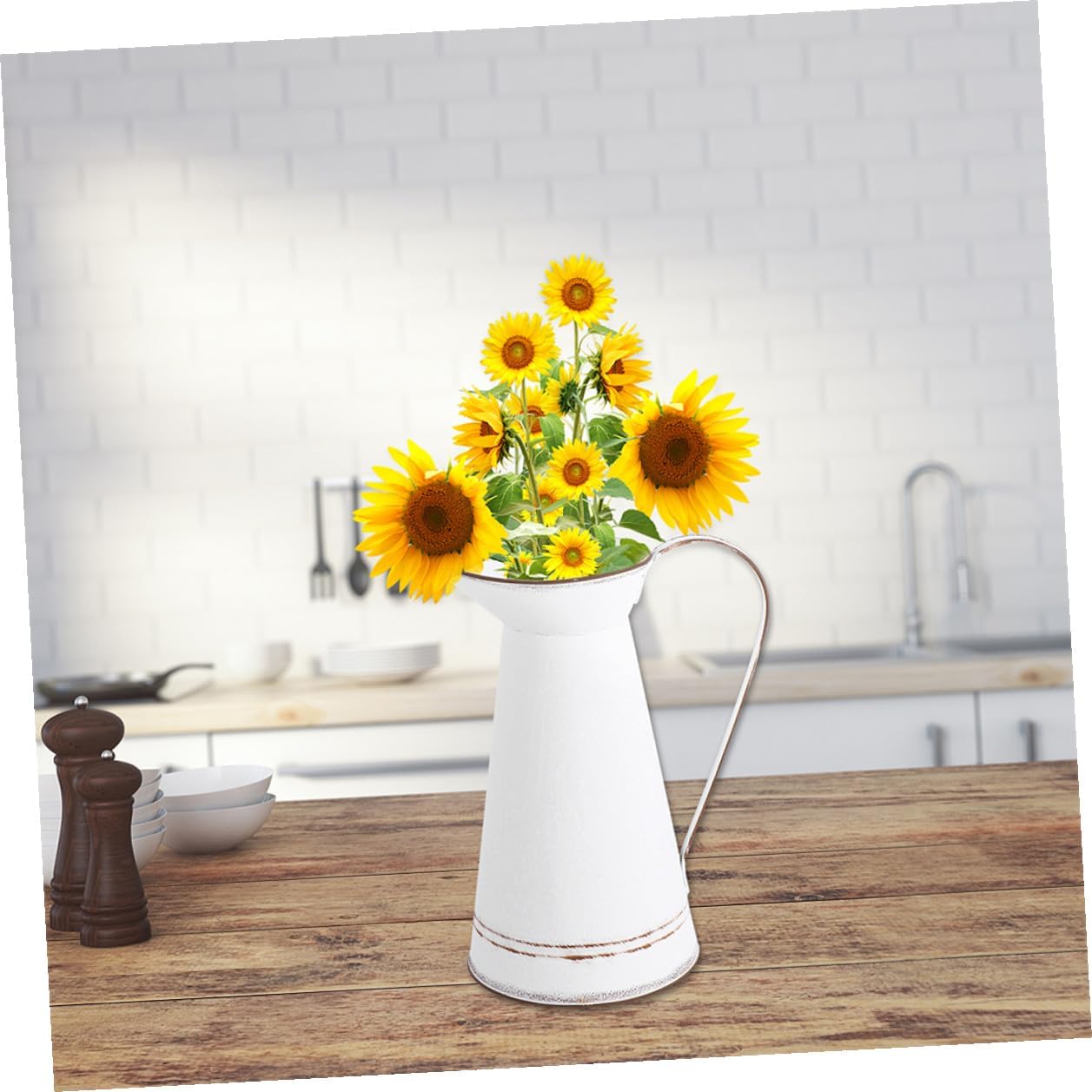 PRETYZOOM Vintage White Metal Flower Vase Set Large Rustic Succulent Planter Pots for Indoor Tabletop Flower Arrangement for Home Décor