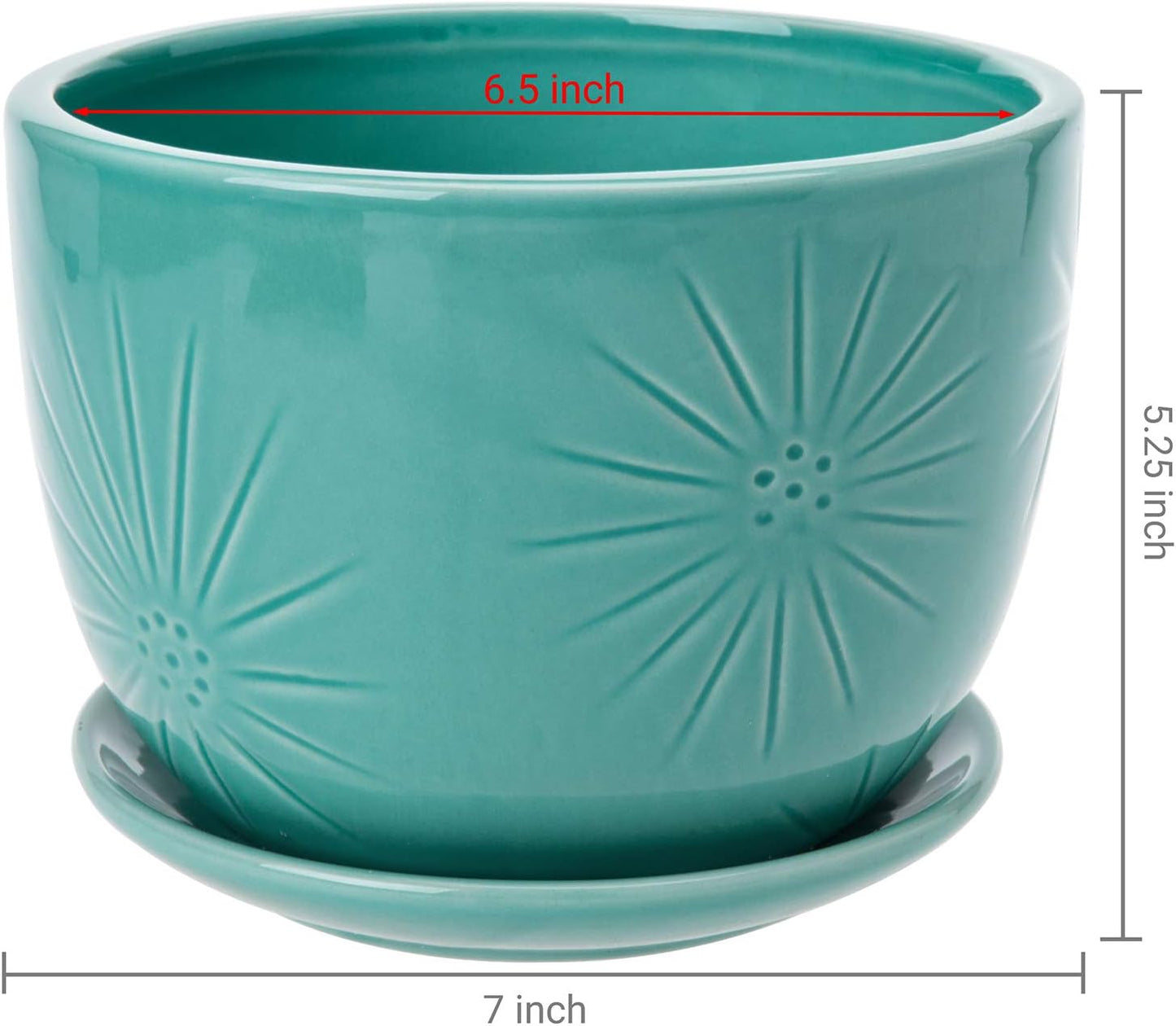 MyGift 7 Inch Round Turquoise Ceramic Plant Pot with Drainage Hole and