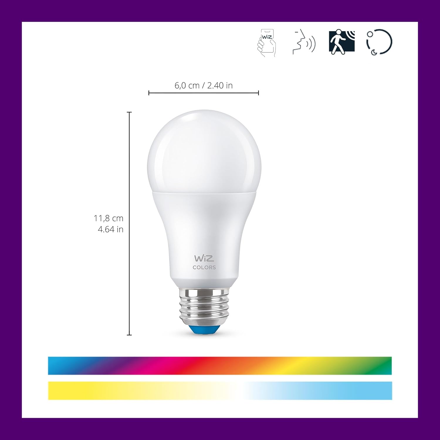 WiZ Connected LED 스마트 전구, 일몰에서 일출 자동화 + 모션 감지 + 음성 또는 앱으로 제어, 풀 컬러 A19