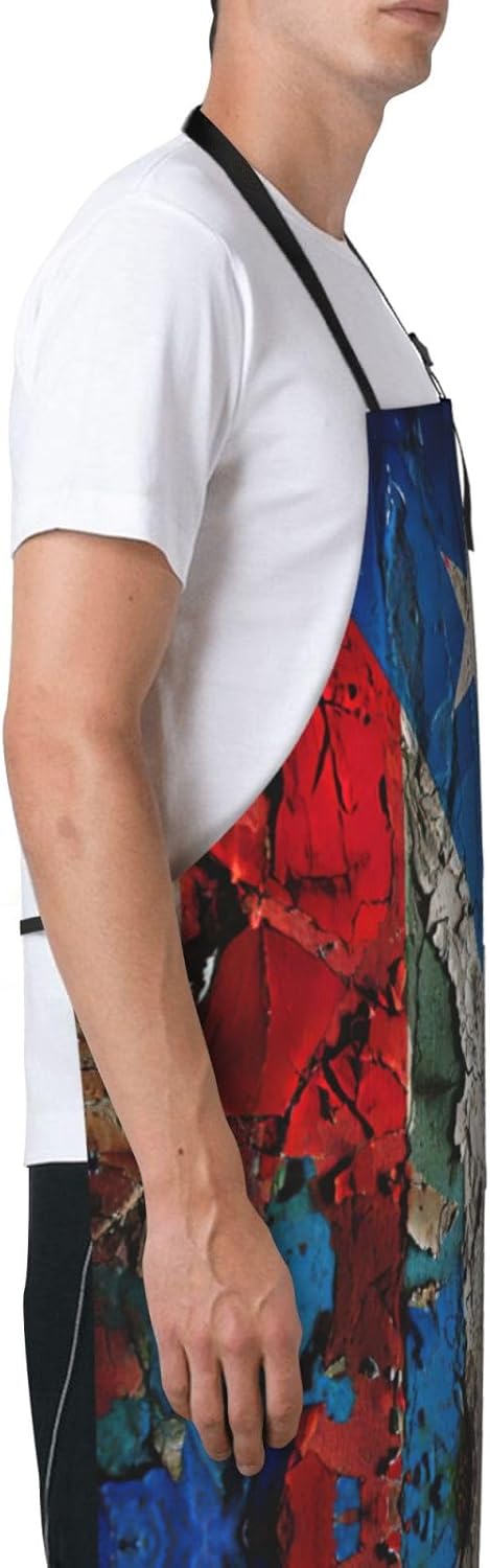 puerto rico wallpaper flag print Waterproof chef's apron with pocket apron for kitchen cooking baking barbecue and gardening