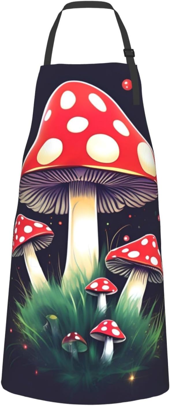 Magic Mushrooms Print Laundry apron 28x33 In Waterproof Kitchen Apron with Pockets for Cooking Baking