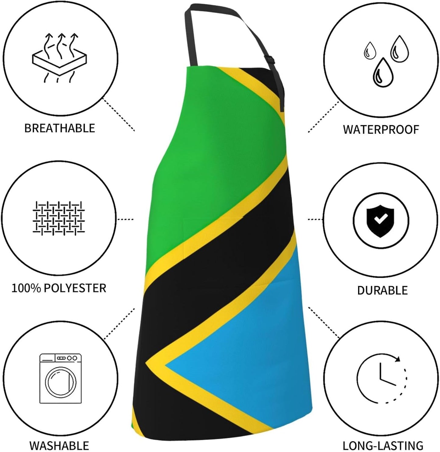 Tanzania Flag print Waterproof apron with pocket adjustable cooking ap
