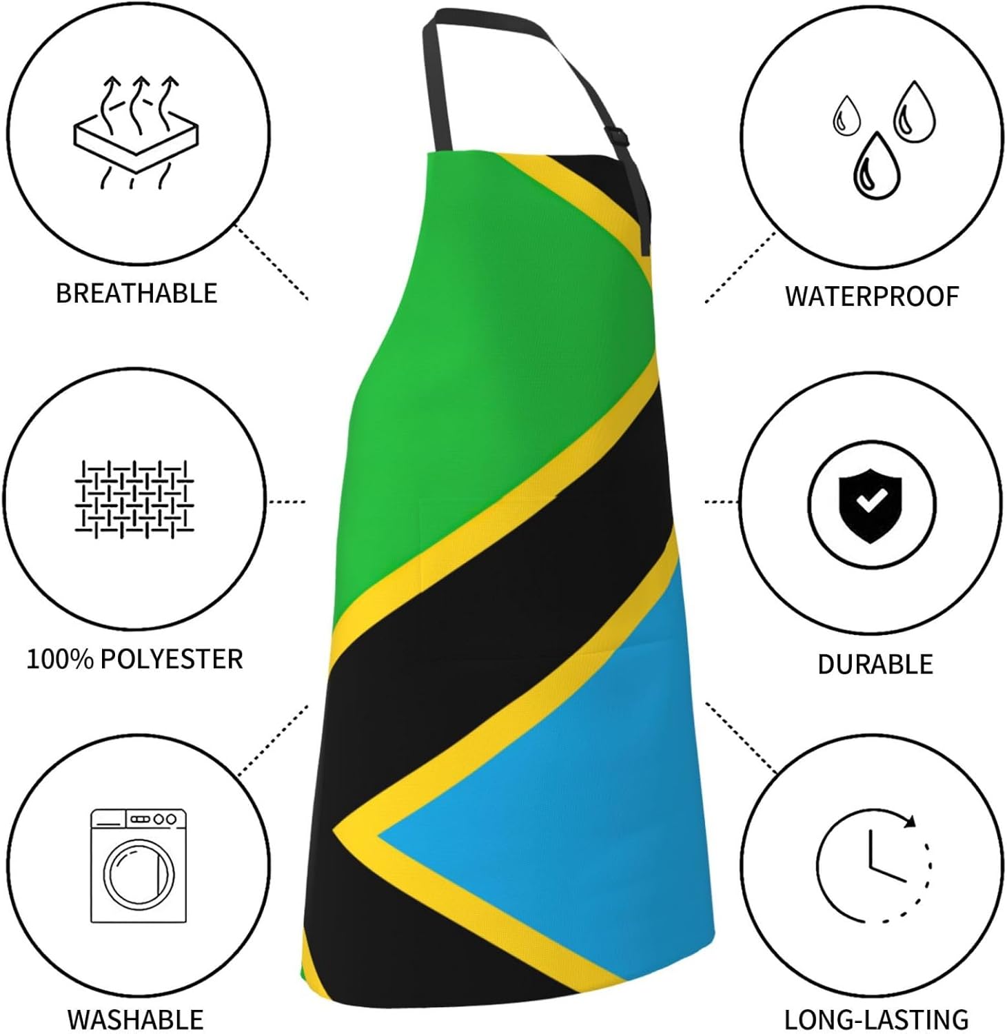 Tanzania Flag print Waterproof apron with pocket adjustable cooking ap