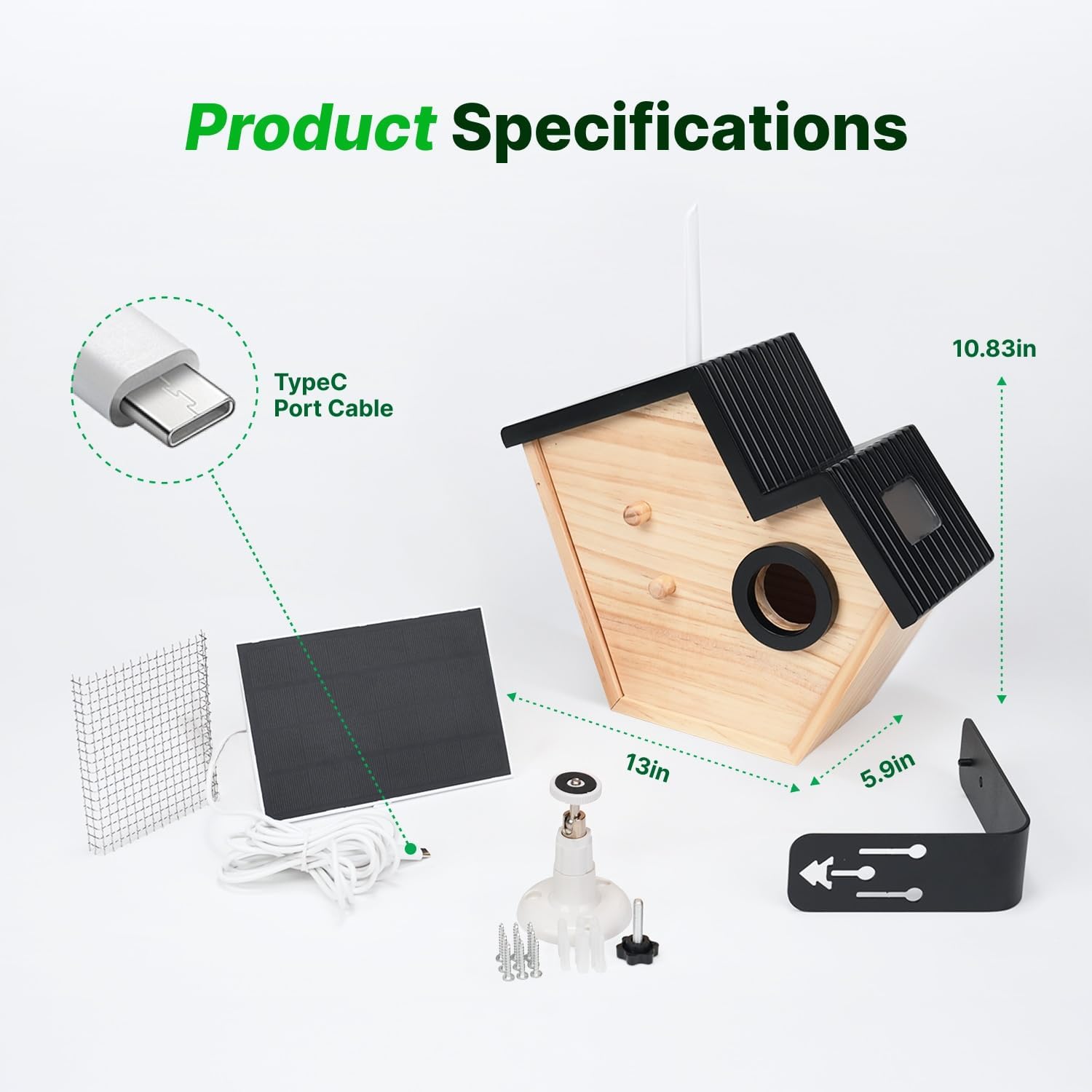 Smart Birdhouse with 2K HD Camera, Solar Powered & Battery, Night Visi