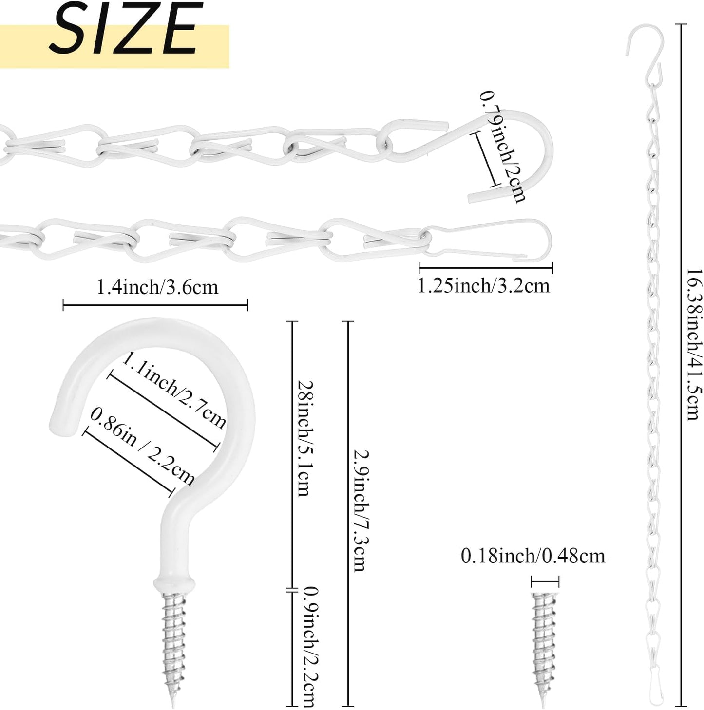 Ripeng 8 Pack 16.38 Inch Plant Hanging Chains with Hooks Metal White Hanging Basket Chain for Bird Feeders Planters Lanterns 3 Point Flower Pot Basket Chain Garden Plant Hangers
