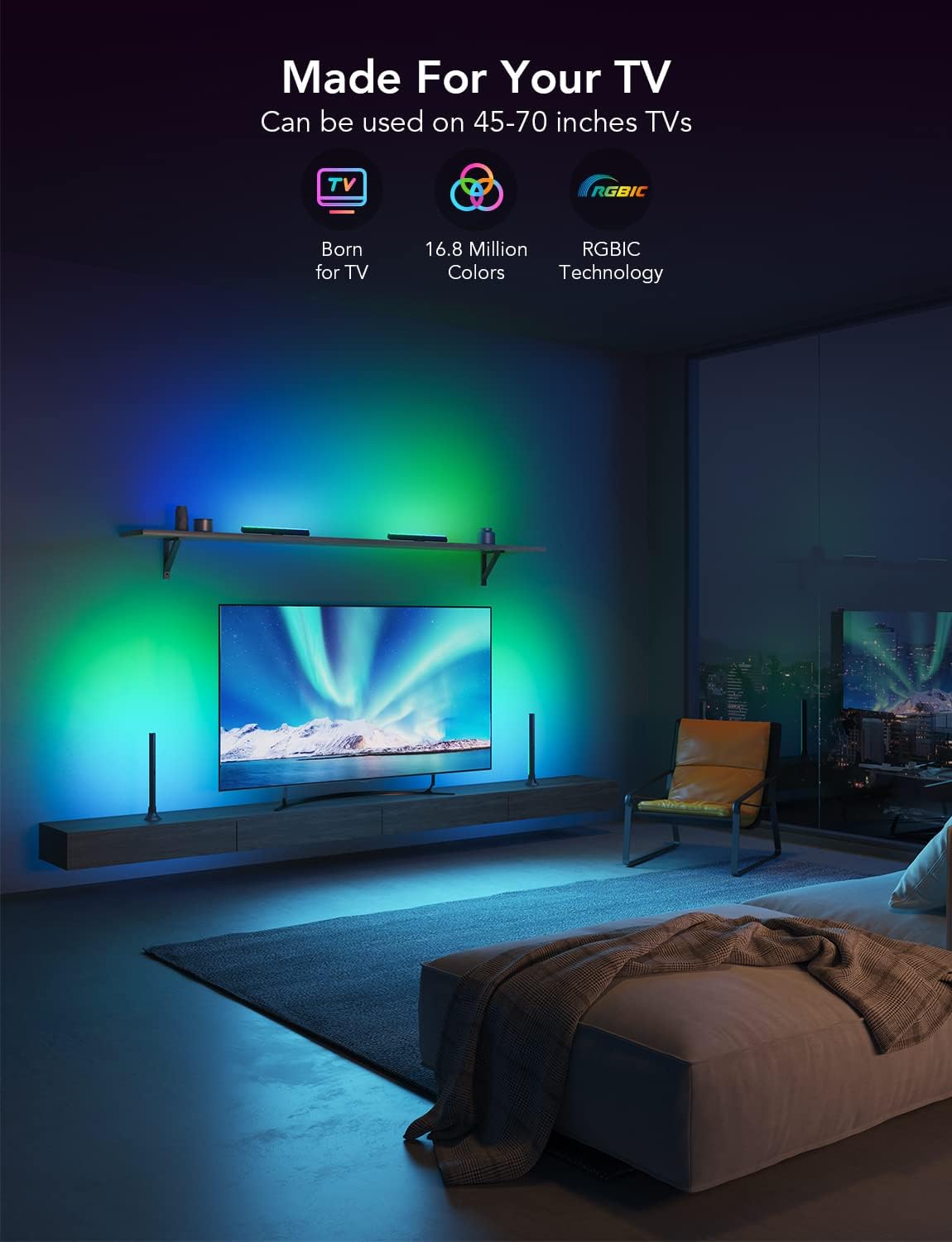 Govee RGBIC Light Bars, 15 Inches WiFi TV Backlight Suitable for 45-70