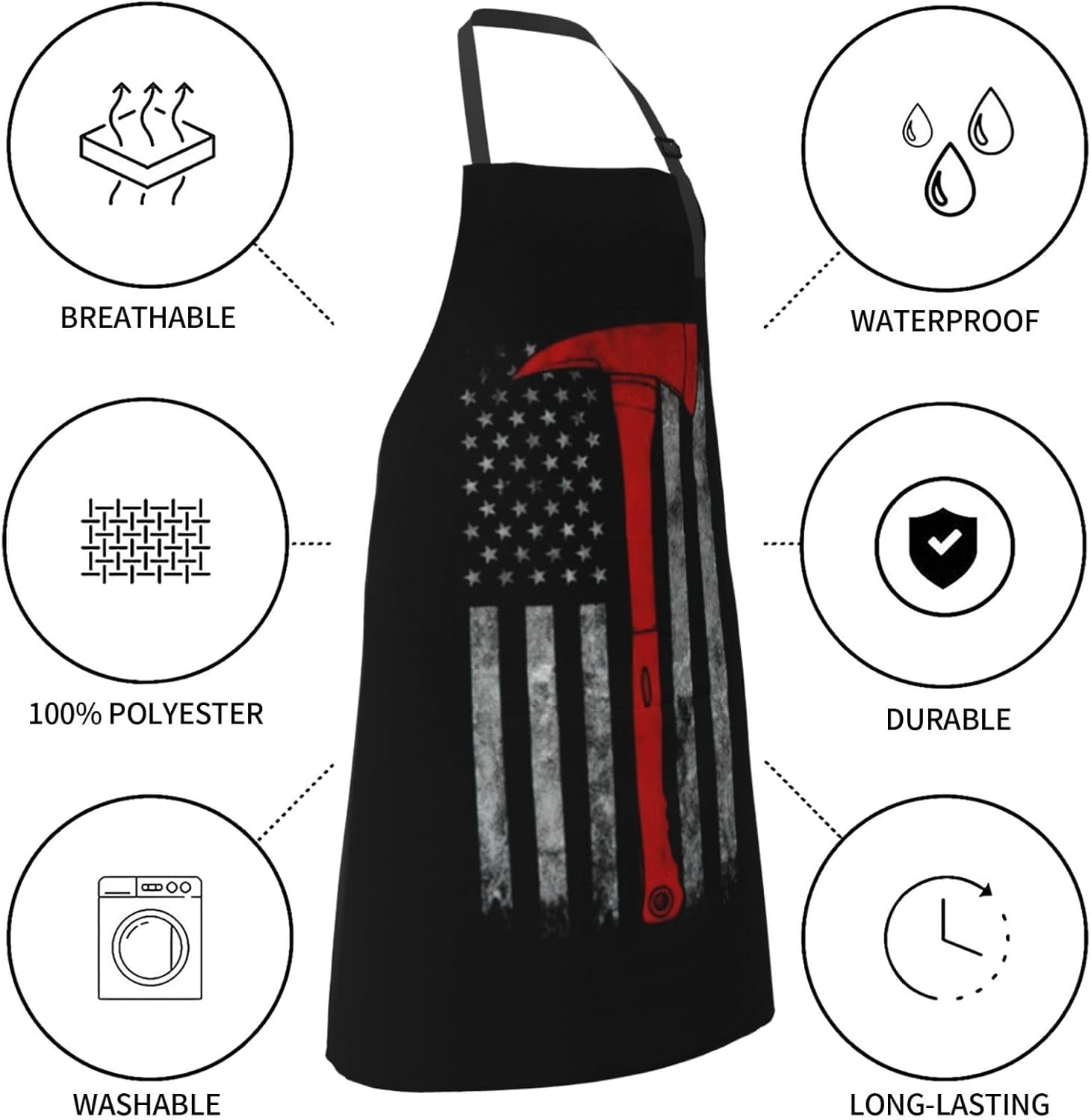 Firefighter Axe Red Line Flag print Waterproof apron with pocket adjus